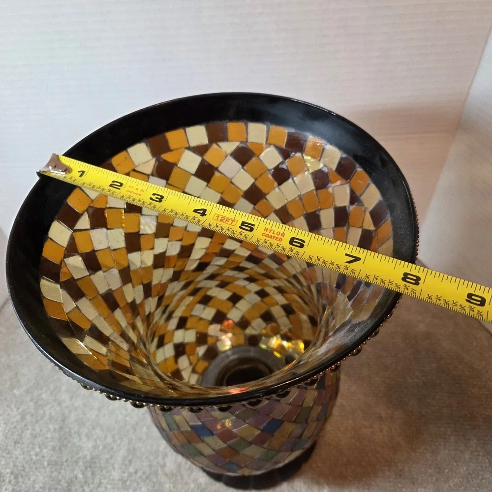 PartyLite GLOBAL FUSION Hurricane Mosaic Glass Rainbow Candle Holder 12" Tall - Picture 3 of 8